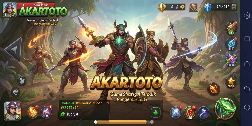 Tangkapan layar gameplay AKARTOTO yang menampilkan strategi pertempuran epik.